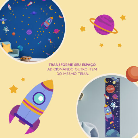 Regua de Crescimento Adesiva Espaço Sideral Cores